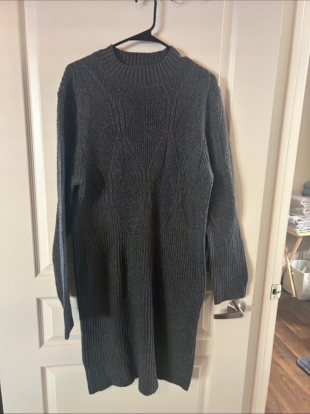 Liz Claiborne Black Ribbed Cable-Knit Turtleneck Sweater Dress